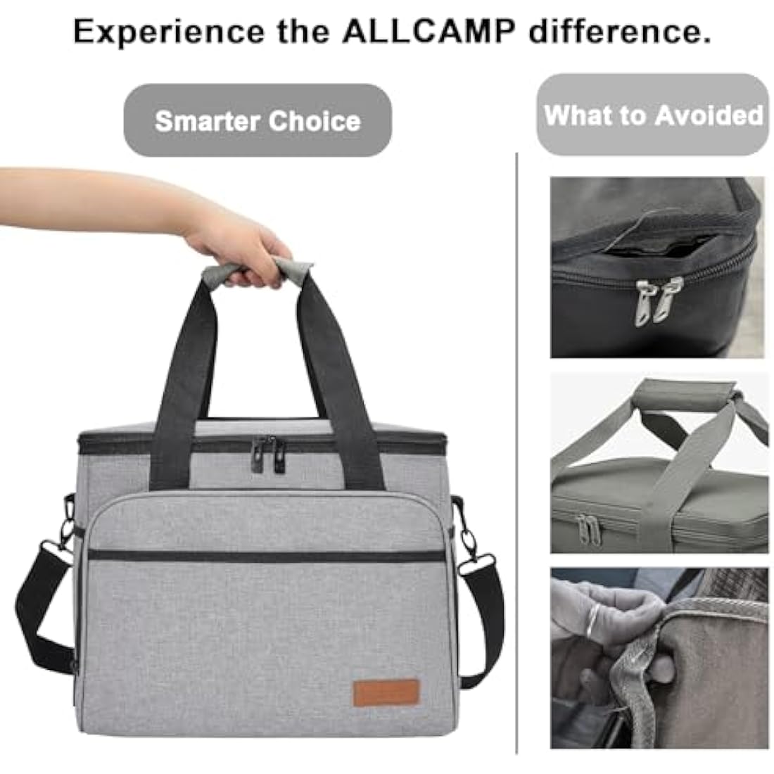 ALLCAMP Large Foldable Insulated Cooler Bag - Thermal Cooler Lunch Bag, Removable Picnic Bag for 2 People, Thick Insulated Picnic Basket - Includes 2 Ice Packs