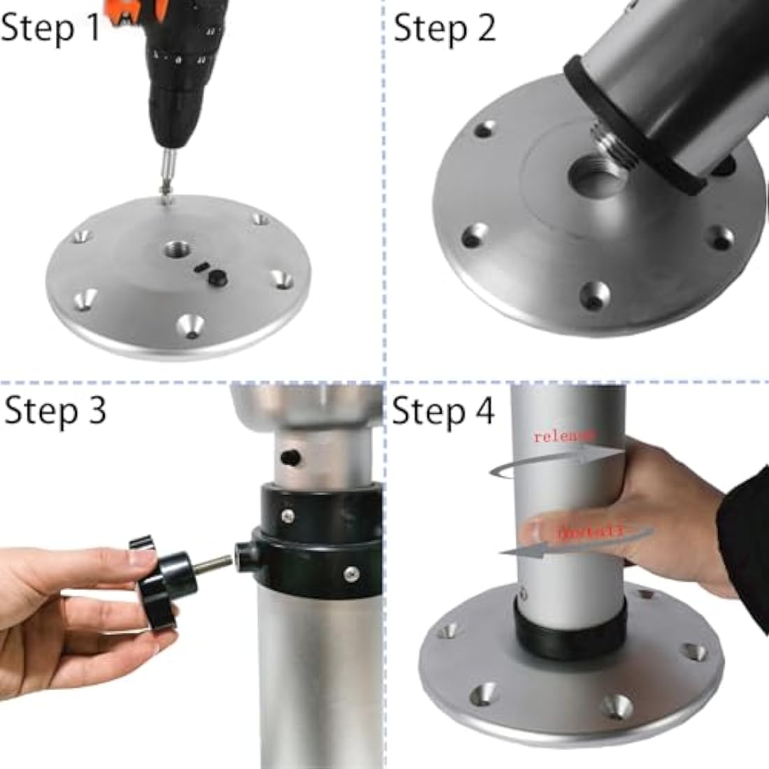 HWHongRV Campervan Table Leg Boat Table Pedestal 3 Levels Adjustable 17-28 Inch Height Range Aluminum Alloy Table Legs Stand Base Telescoping Mount Frame for Campervan Marine Boat Marine Yacht
