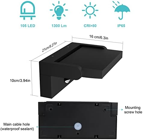 Klighten 24W Wall Light with Motion Sensor Outdoor Indoor Waterproof IP65 Aluminum Outside Light with Swiveling LED Panel Wall Lamp for Entrance Garden Hallway, Cold White 5700K-6000K, Black