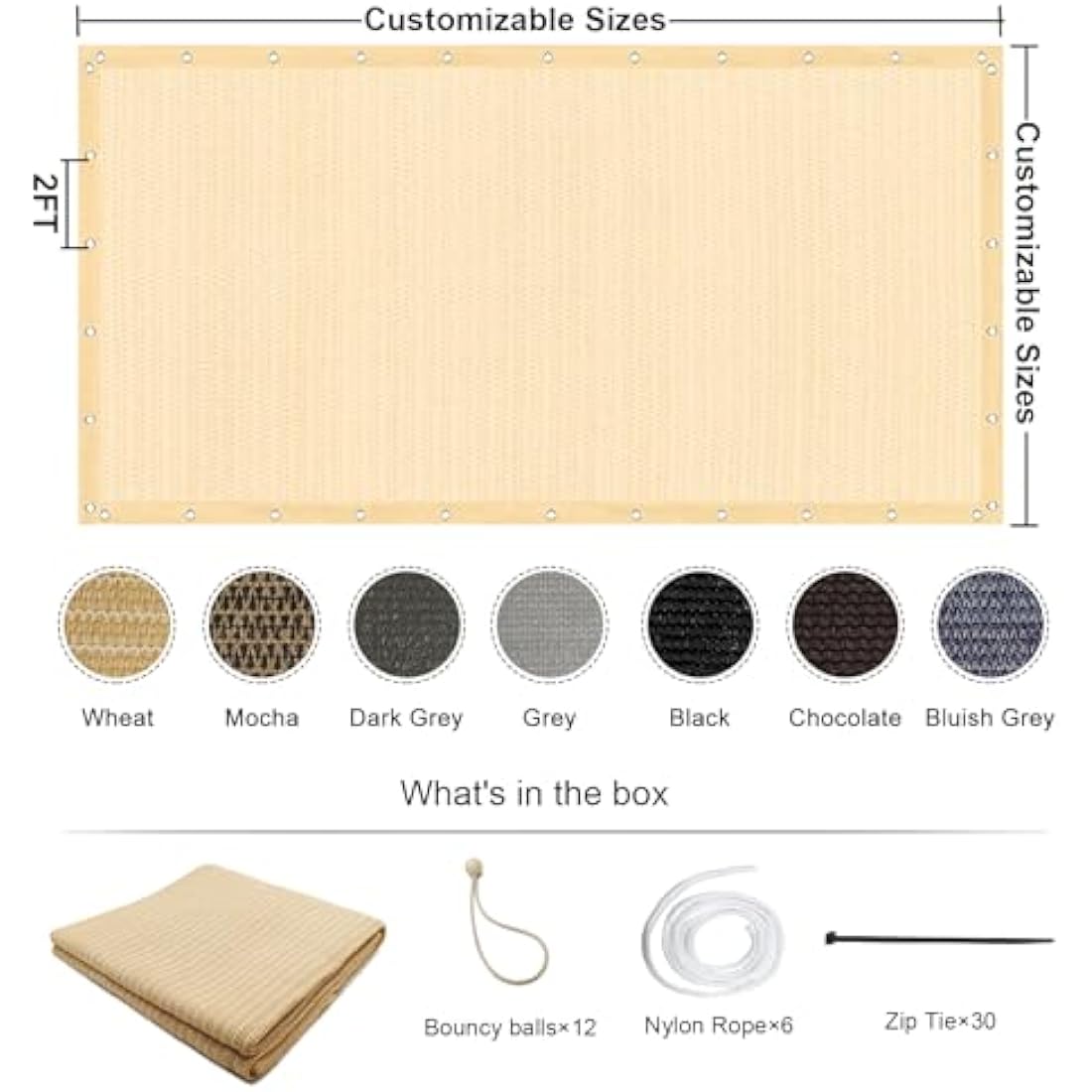 KANAGAWA 90% Sun Shade Cloth 12'X 20' Outdoor Pergola Shade Cover Canopy with Grommets UV Block Privacy Screen for Patio, Backyards, Outdoor, Carport, Garden, Wheat