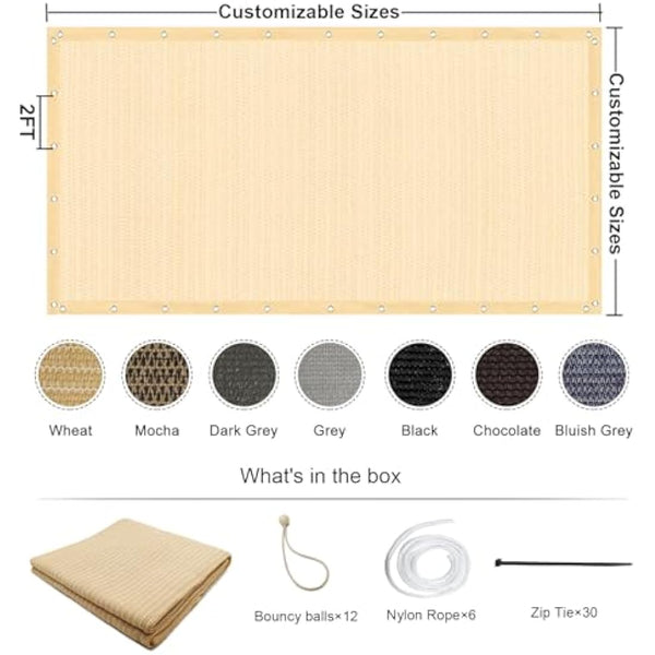 KANAGAWA 90% Sun Shade Cloth 12'X 20' Outdoor Pergola Shade Cover Canopy with Grommets UV Block Privacy Screen for Patio, Backyards, Outdoor, Carport, Garden, Wheat