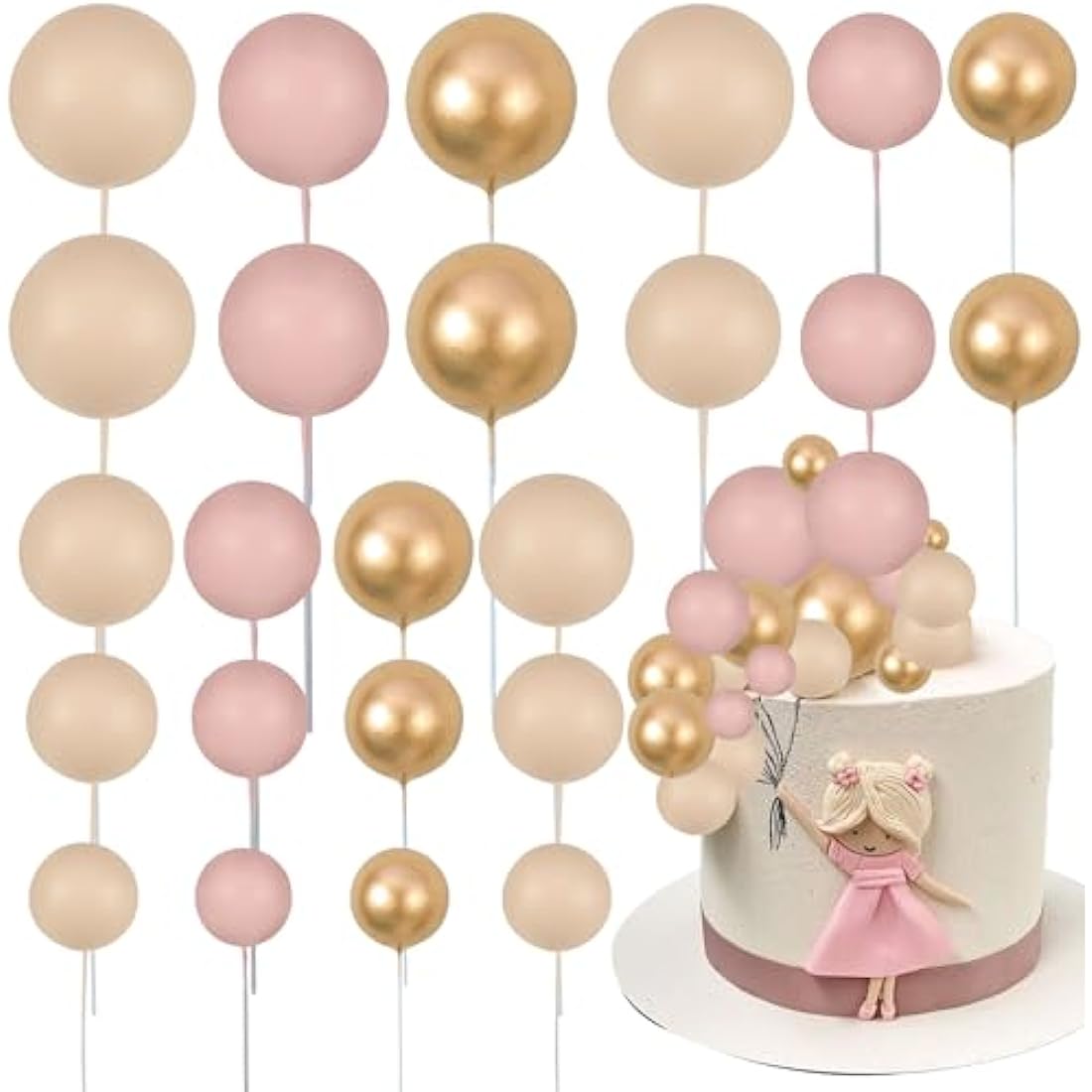 Gyufise 30Pcs Ball Cake Topper Ball Cake Picks Colorful Pearl Ball Shaped Cupcake Insert Cake Topper for Bear Theme Birthday Party Favors Wedding Decoration Supplies Apricot Gold Light Brown
