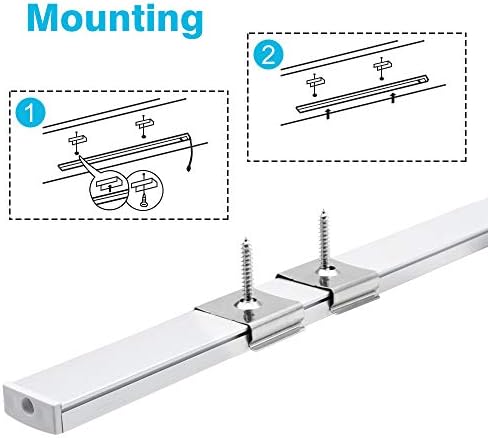LightingWill Aluminum Channel 3.3ft/1Meter Silver U-Shape LED Diffuser With Milky White Cover, End Caps and Mounting Clips Aluminum Extrusion For LED Strip Lights U02