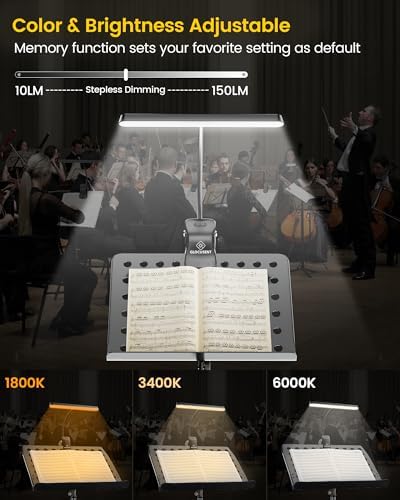 Glocusent 57 LED Super Bright Music Stand Light, Eye Caring Clip-on Piano Light, 3 Color & 5 Brightness, USB-C Rechargeable, Long Lasting up to 140 Hrs, Perfect for The Piano, Sheet Music, Guitar