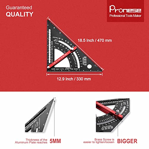 Pronese Adjustable Roofing Square 12-Inch, Aluminum Alloy Rafter Square, Metric & Imperial Carpenter Square Set, Precision Speed Square Carpenter Pencils Woodworking Tool Set
