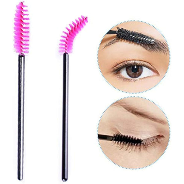 50 PCS Disposable Eyelash Brushes Mascara Wands Eye Lash Eyebrow Applicator Cosmetic Makeup Brush Tool Kits (black-rose)