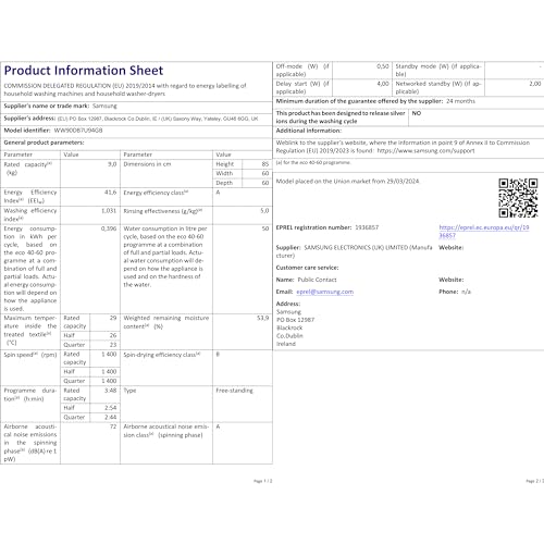 Samsung Series 6 AI Energy Washing Machine, 9kg, 1400rpm, White, WW90DG6U25LEU1