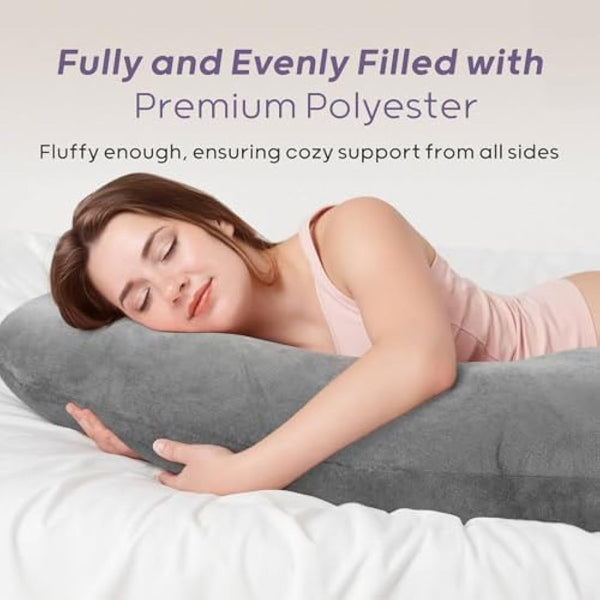 Nuliie Pregnancy Pillow for Sleeping, U Shaped Full Body Pillow Pregnancy Pillows, Maternity Pillow Support for Back, Hips, Legs for Pregnant Women, With Washable Velvet Cover (Grey)