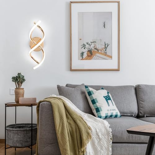 EIDISUNY Wall Lamp LED Gold Modern Elegant Spiral Indoor Wall Lights for Bedside Bedroom Living Room Hallway Wall Lighting Fixture Cool White Light 24W