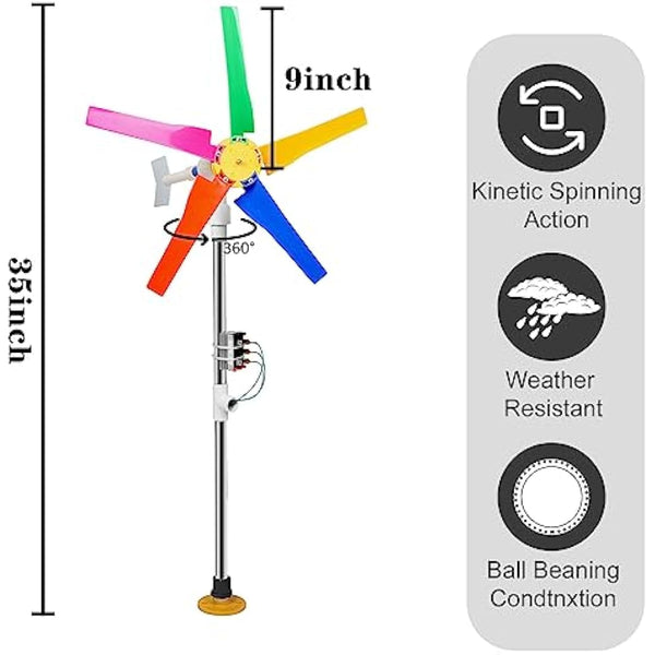 DIY Small Wind Turbine Generator Kit and Light Strip for Yard Backyard Decoration，35 Inch Height, 18 Inch Diameter