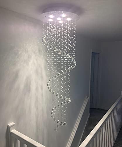 A1A9 Elegant Spiral Crystal Chandelier Lights, Clear K9 Crystal Raindrop LED Ceiling Light Chrome Flush Mount Pendant Lighting Fixture for Livingroom Dining Room Hallway Stairway Foyer D50cm