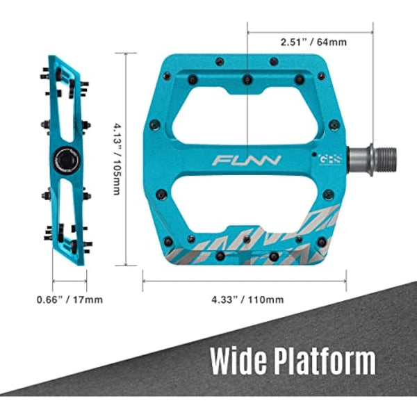 Funn Funndamental Flat Pedals - Wide Platform Bicycle Pedals for BMX/MTB Mountain Bike, Adjustable Grip for Outstanding Stability, 9/16-inch CrMo Axle