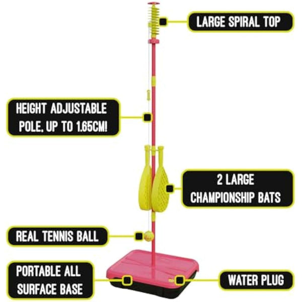 Classic All Surface Swingball Set, Real Tennis Ball, Championship Bats, All Surface Base with Integrated Carry Case for Transportation, For ages 6+ to Adult, Classic Outdoor Games, Red and Yellow