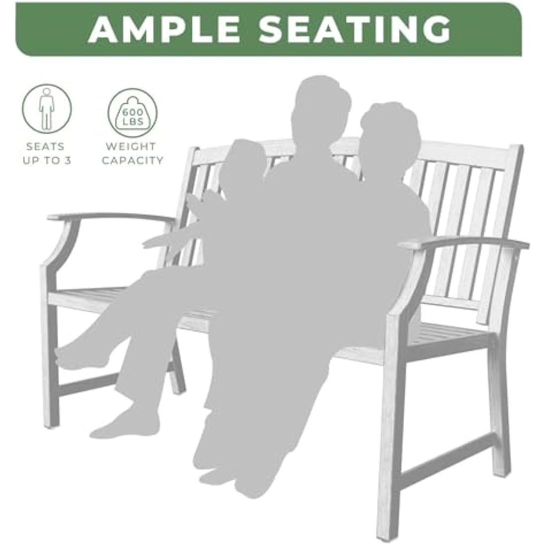 Grand patio Garden Bench, Outdoor Bench with Anti-Rust Steel Metal Frame, Stamped Pattern, Choice of Colours, Suitable for Indoor, Outdoor, Patio, Park (Farmhouse, White)