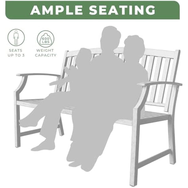 Grand patio Garden Bench, Outdoor Bench with Anti-Rust Steel Metal Frame, Stamped Pattern, Choice of Colours, Suitable for Indoor, Outdoor, Patio, Park (Farmhouse, White)