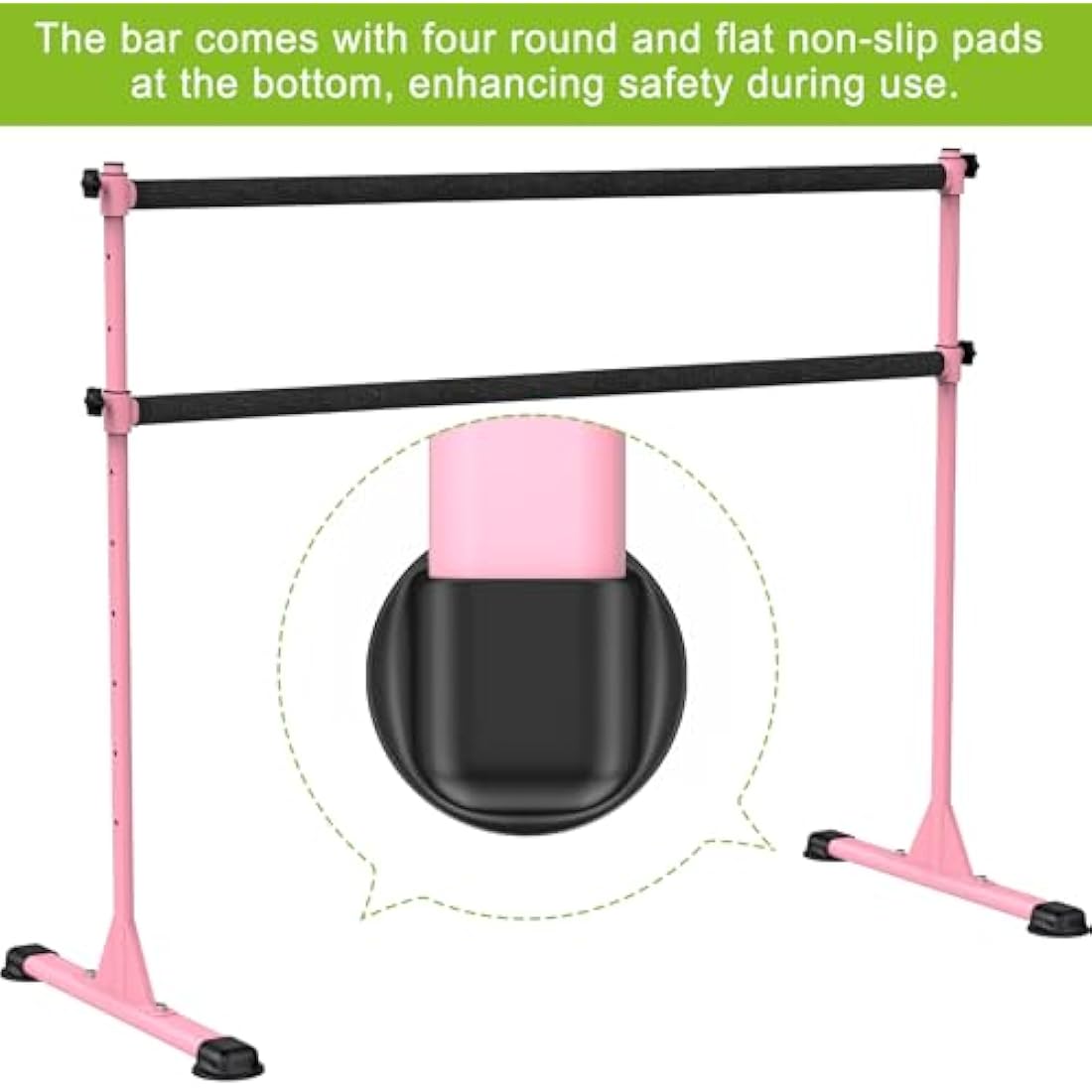 Dolibest Ballet Barre Freestanding, 10 Height Adjustable Ballet Bar Portable Pink Stretching Dance Bar with Non-Slip Rubber Pads for Girls Kids Adults Home Workout Fitness