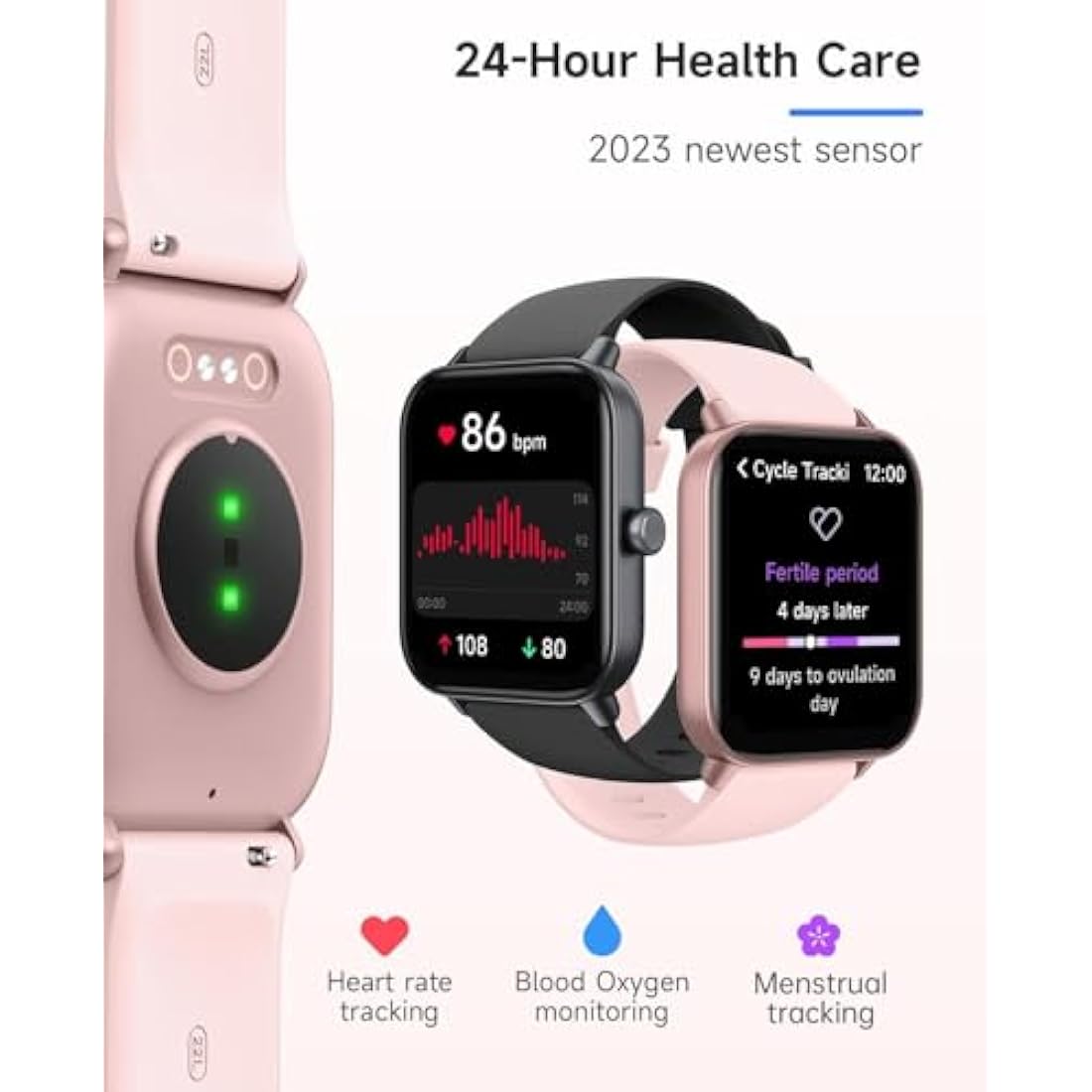 TOOBUR Smart Watch for Women Alexa Built-in, IP68 Waterproof Swimming, 1.8" Fitness Watch with Answer&Make Call/Heart Rate/Step Counter/Sleep Tracker/100 Sports, Compatible Android iOS