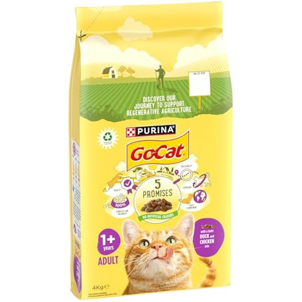 GO-CAT Adult Chicken and Duck Dry Cat Food 4kg, Pack of 2