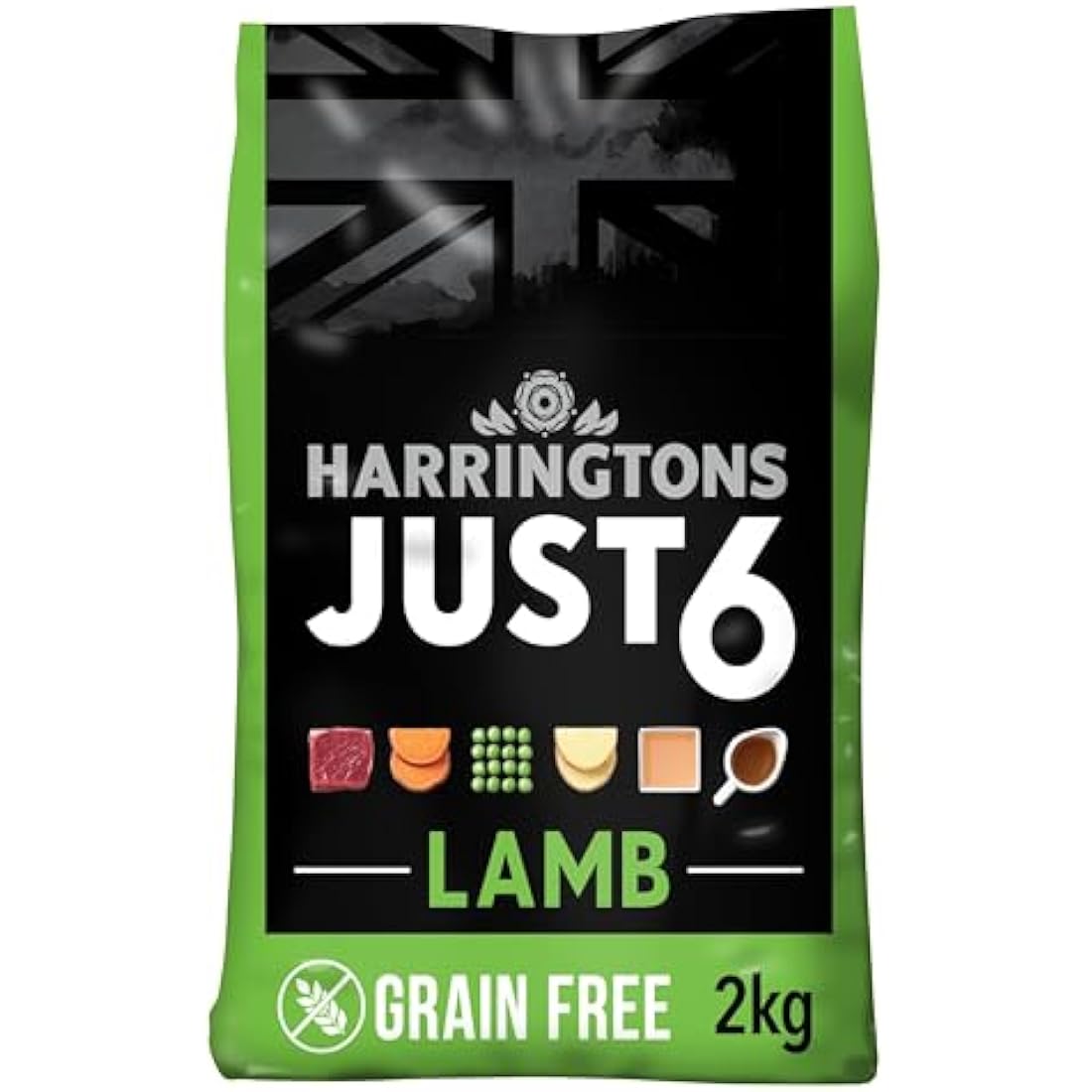 Harringtons Just 6 Complete Grain Free Hypoallergenic Lamb & Veg Dry Adult Dog Food 2kg (Pack of 4) - With Added Fresh Baked Bites