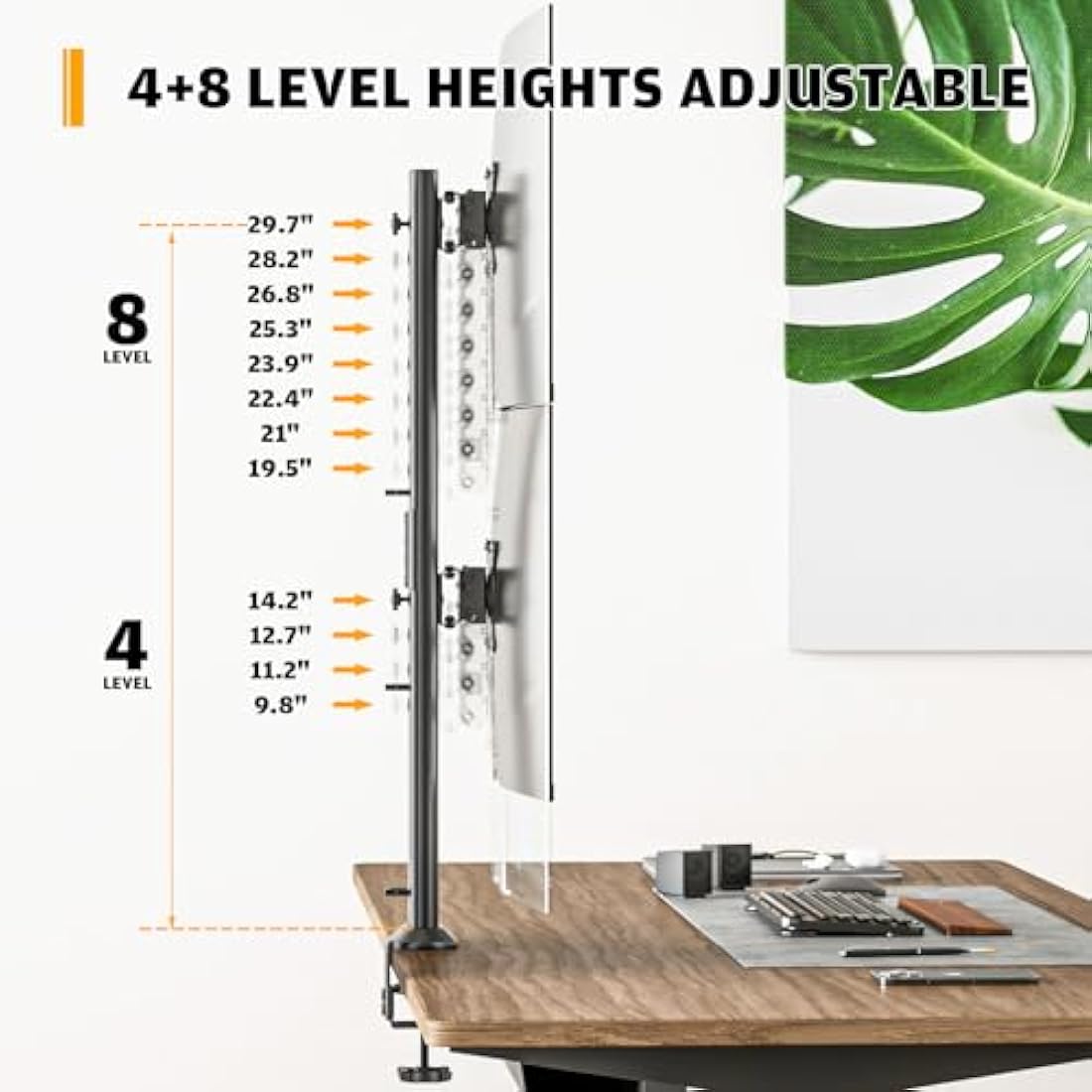 HEMUDU Dual Monitor Articulating Desk Mount Arm Stand - Vertical Stack Screen Supports Two 13 to 34 Inch Computer Monitors with C Clamp