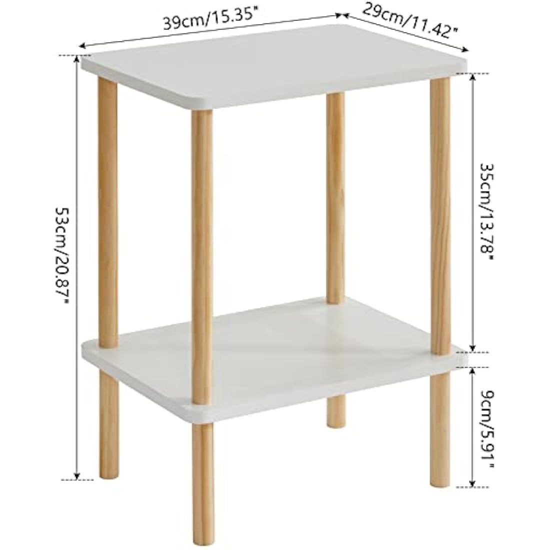 IBUYKE 2-Tier Side Table, Narrow End Table with Storage Shelf, Nightstand Bedside Table for Small Spaces, Bedroom, Living Room, Entryway, Farmhouse, No-Tool Assembly, White WST002W
