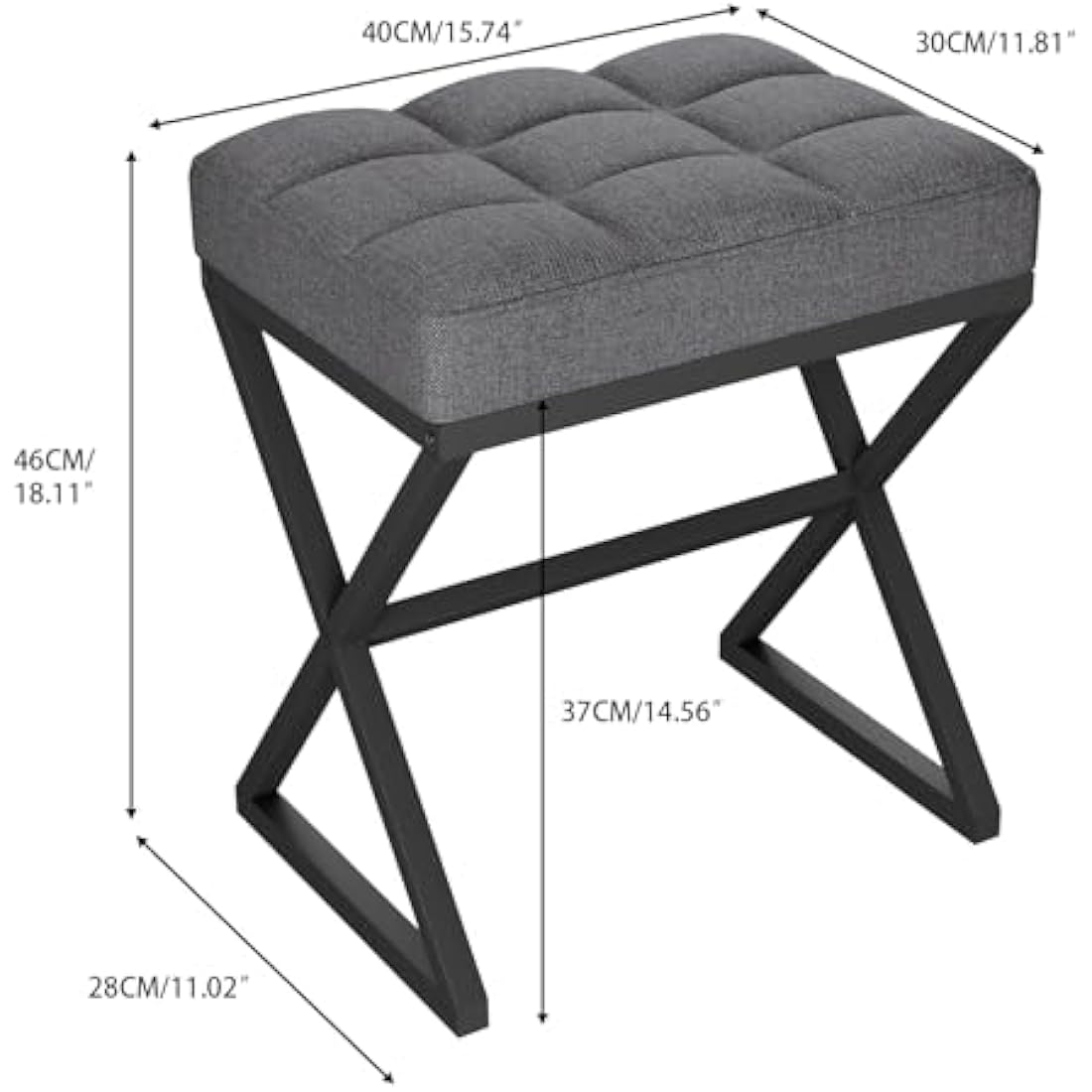 YMYNY Vanity Stool, Linen Footrest Stool, Square Ottoman Bench with X-Shaped Metal Legs, Makeup Dressing Stool for Vanity, Living Room, Bedroom, Entryway, Hallways 40×30×46CM Grey HBD033G