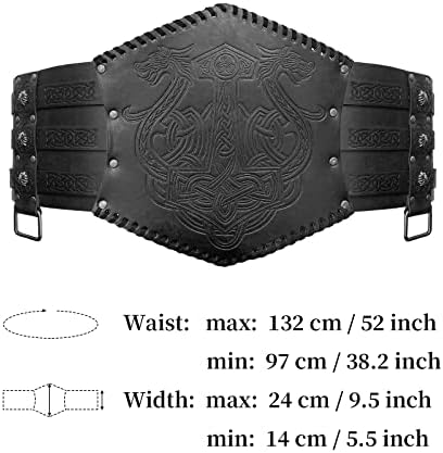HiiFeuer Viking Embossed Waist Armor, Norse Faux Leather Wide Belt, Medieval Knight Corset Belt for LARP Costume