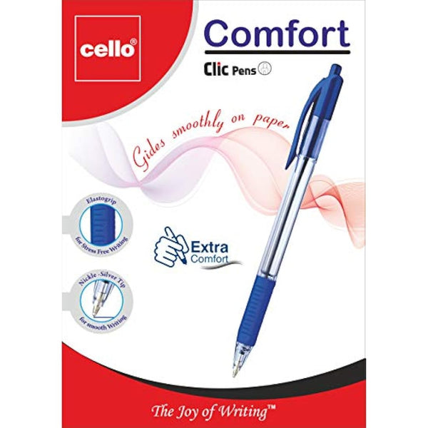 Cello Comfort Blue Ballpoint Pens - Premium Retractable Biro Pens with Ergonomic Grip, Medium Point 1.0mm, Blue Ink,Pack of 12 - Ideal for Office, School & Home Writing