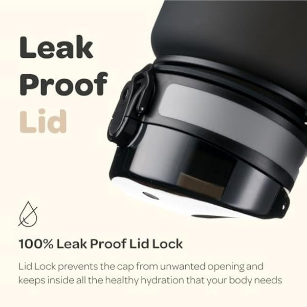 Hydracy Water Bottle with Time Marker -Large 1 Litre BPA Free Water Bottle & No Sweat Sleeve -Leak Proof Gym Bottle with Fruit Infuser Strainer & Times to Drink -Ideal for Fitness Sport & Outdoor