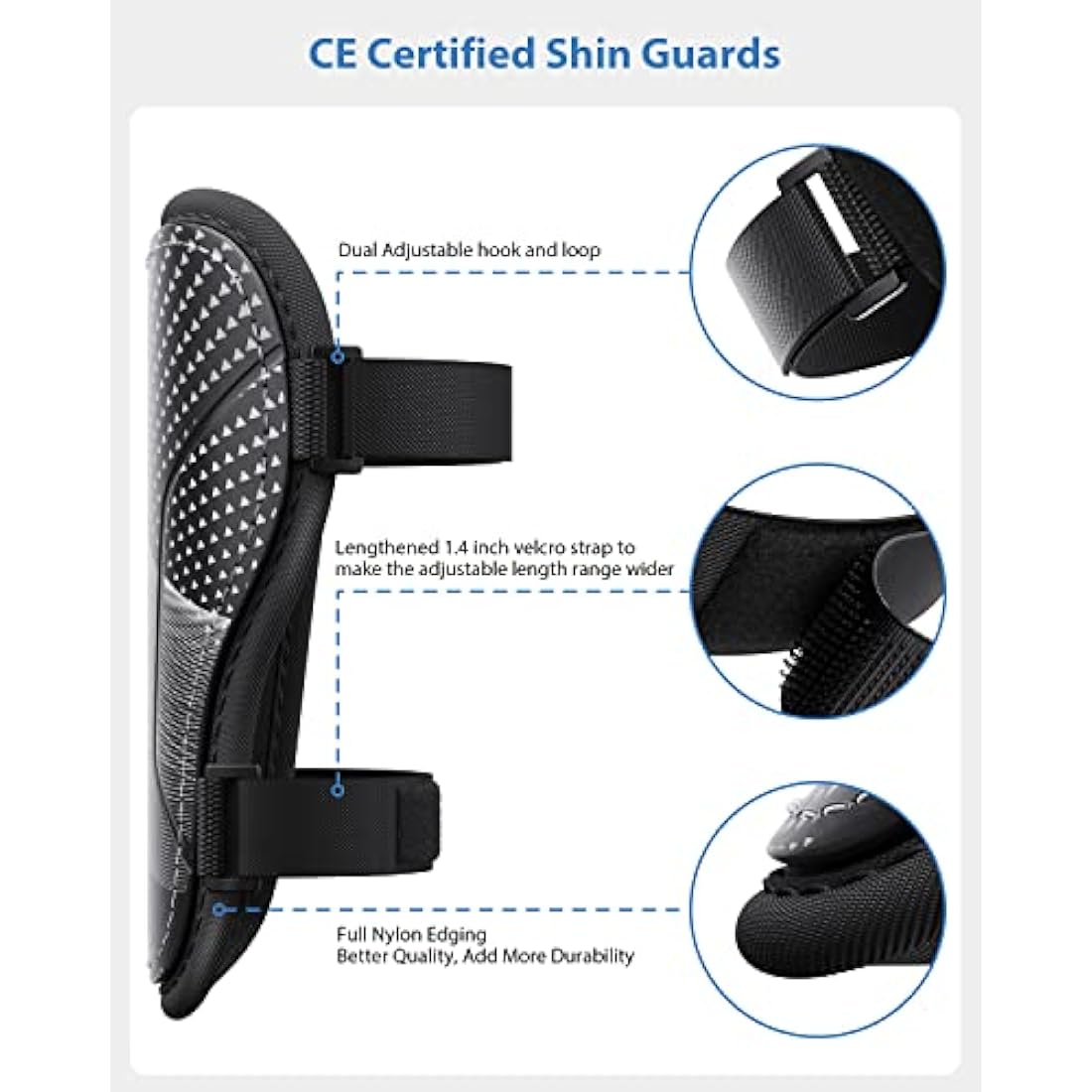 AirsFish Shin Pads Boys CE Certified Kids Football Shin Guards Breathable Non Slip Extended Adjustable Straps Lightweight Soccer Shin Pads for Boys Girls Teens Leg Calf Protective