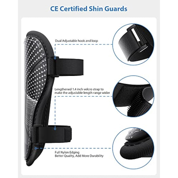 AirsFish Shin Pads Boys CE Certified Kids Football Shin Guards Breathable Non Slip Extended Adjustable Straps Lightweight Soccer Shin Pads for Boys Girls Teens Leg Calf Protective