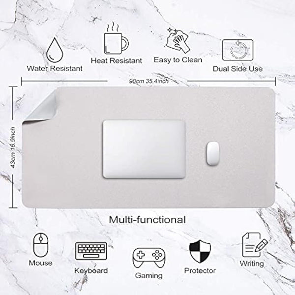 Desk Pad Large, Desk Mat, Extended Mouse Mat, Mouse Pad XXL, Desk Blotter, DOBAOJIA Laptop Pad Writing Pad for Office/Home, Dual-Side Use PU Leather Waterproof 35.4" X 16.9" (Light Gray/Silver)
