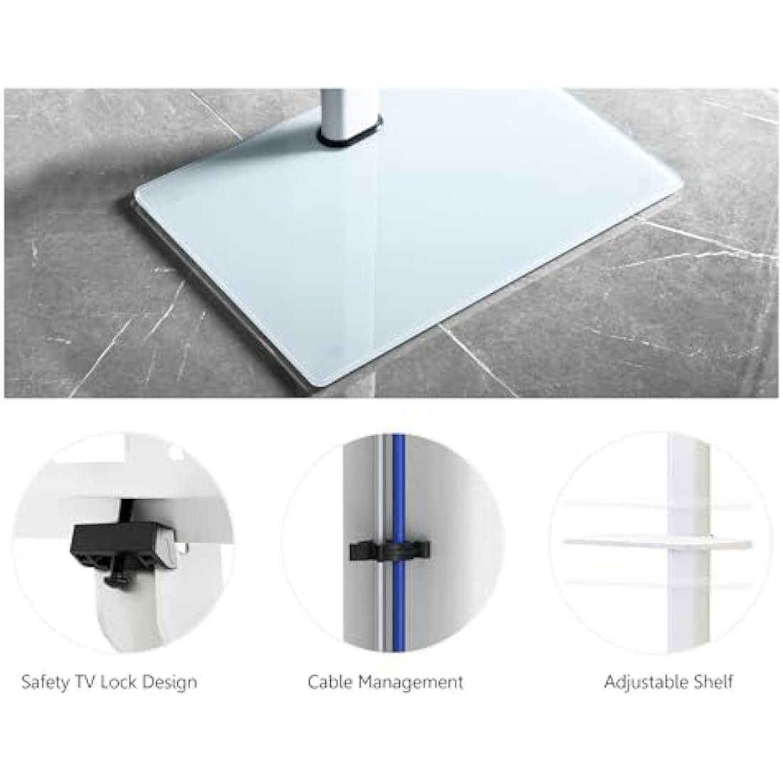 FITUEYES White TV Floor Stand for 32 to 60 inch TVs, Floor Standing TV Stand with Adjustable Shelf, Swivel Bracket, Height Adjustable, Holds 30kgs, Max VESA 600x400mm