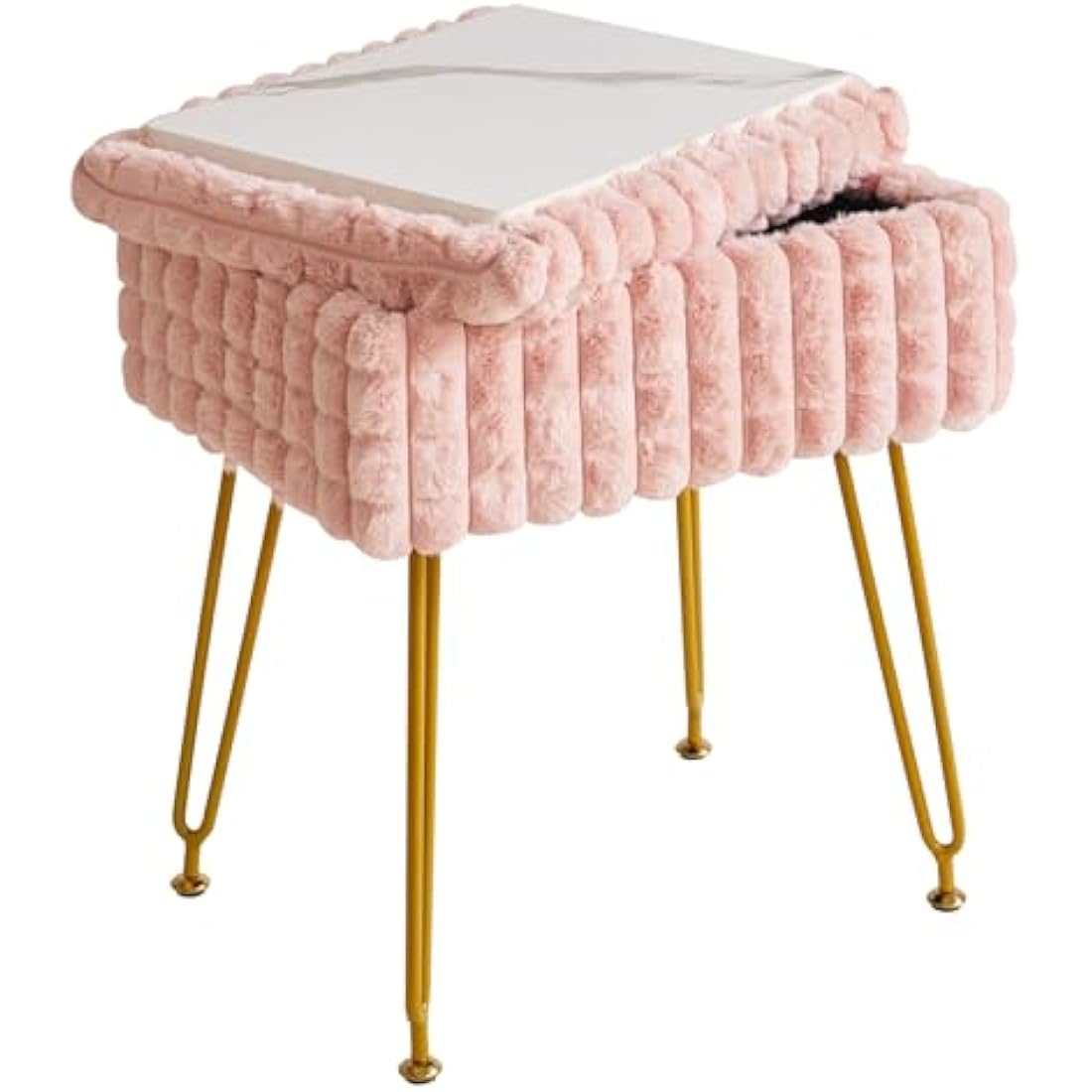 IBUYKE Rectangle Vanity Chair with Storage Space, Footrest Footstool Ottoman, Vanity Stool, Dressing Table Chair, with Anti-Slip Feet, for Makeup Room, Bedroom, Square grid pattern, Pink WBD004P