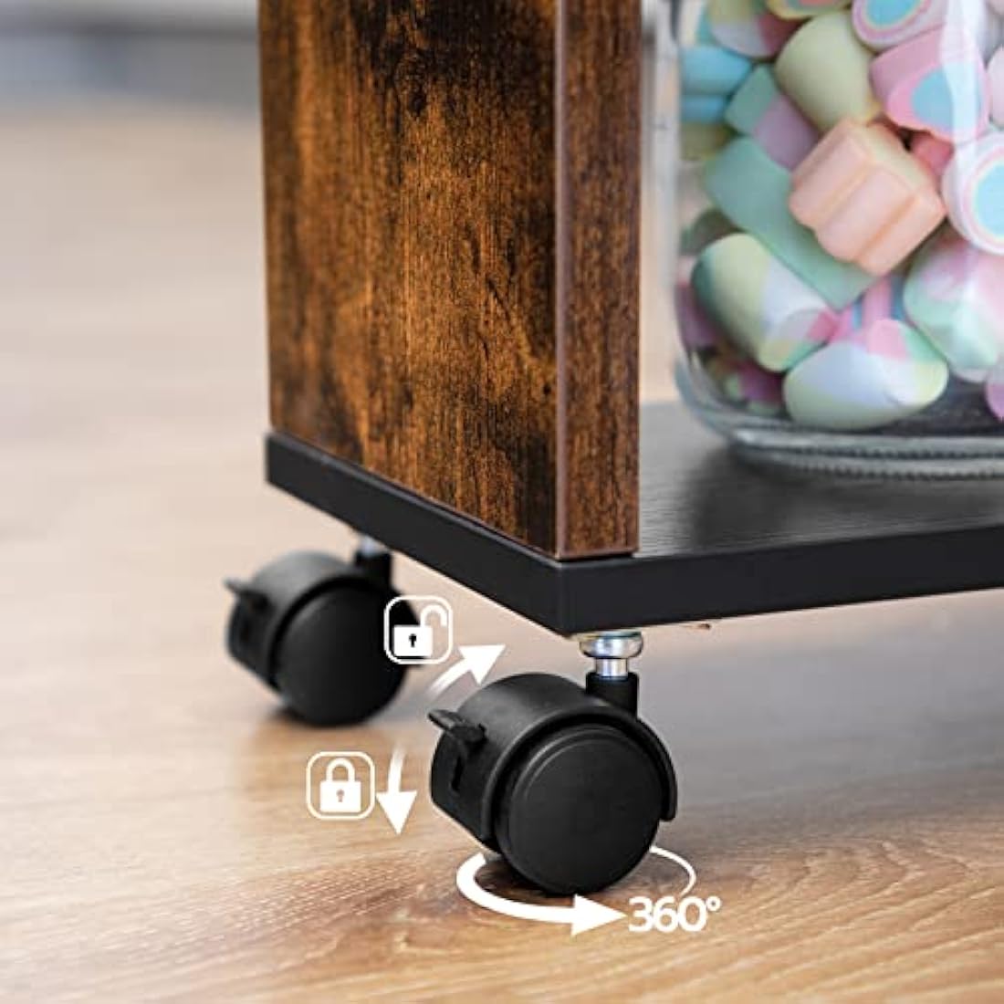 HOOBRO Slim Storage Trolley, Narrow Kitchen Cart for Small Space, Slide Out Kitchen Trolley on Wheels, 4-Tier Rolling Utility Cart with Handle, Bathroom, Living Room, Rustic Brown EBF15TC01