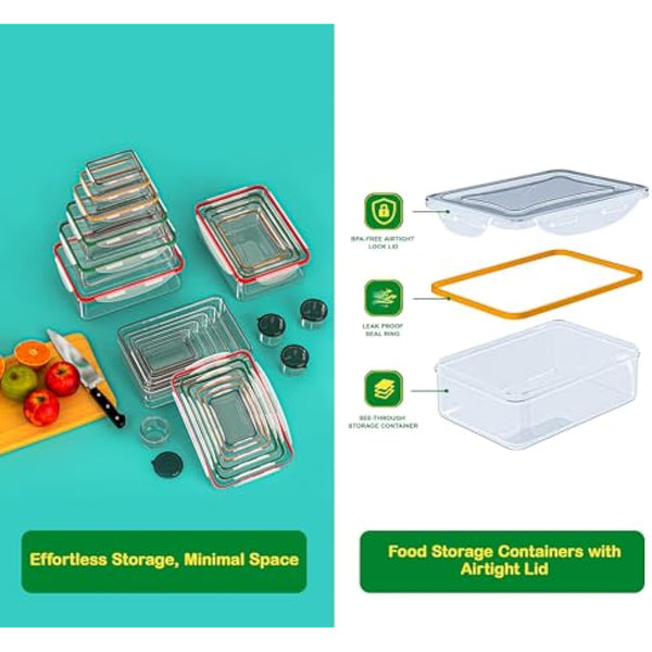40 Pcs Food Storage Containers with Lids Airtight-(20 Stackable Boxes-20 Lids) Plastic Meal Prep Container for Pantry Kitchen Organization, Microwave, Dishwasher, Freezer Safe -100% Leak Proof
