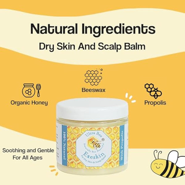 100% Natural Exeskin Balm 200ml - Soothes Dry Sensitive Skin and Dry Itchy Scalp - Also Suitable for People Prone to Eczema Psoriasis, Dermatitis, Rosacea