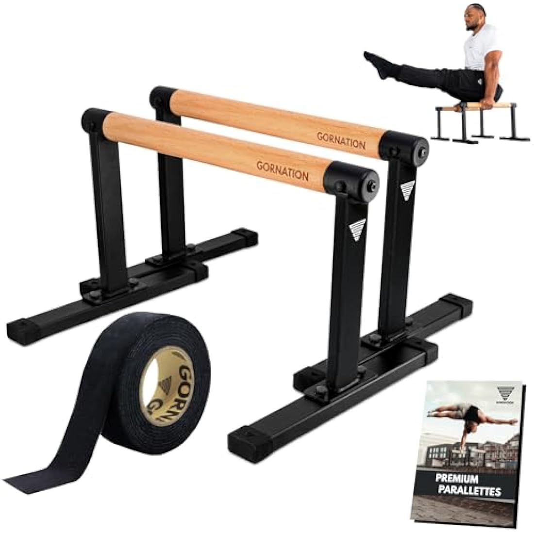 GORNATION Parallettes, Calisthenics Push-Up Bars for Handstands & Strength Training, Parallel Bars for Home & Outdoor Training, Fitness Equipment with Secure Grip, Non-Slip Feet, Wooden Handles