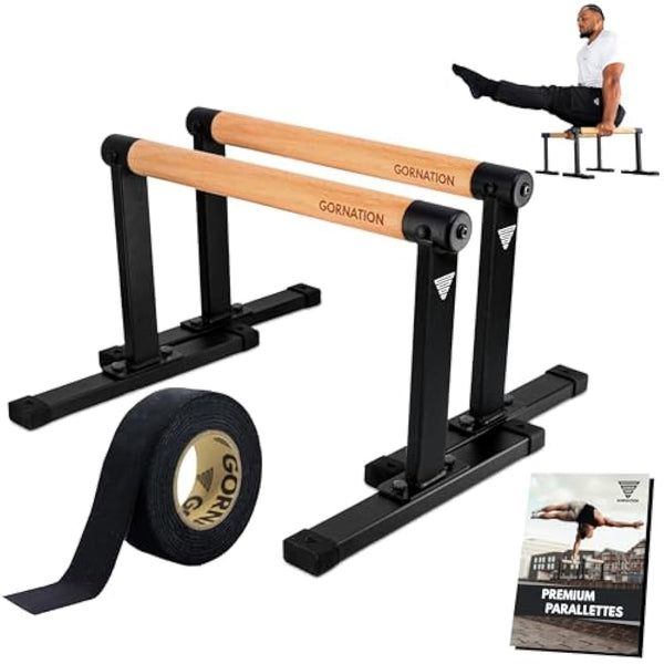 GORNATION Parallettes, Calisthenics Push-Up Bars for Handstands & Strength Training, Parallel Bars for Home & Outdoor Training, Fitness Equipment with Secure Grip, Non-Slip Feet, Wooden Handles