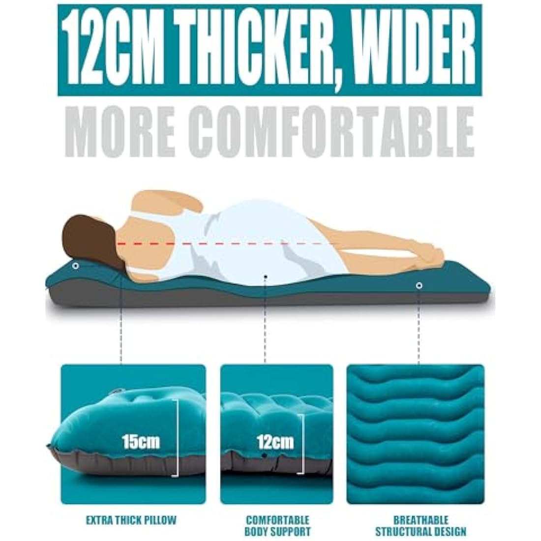 AKSOUL Self Inflating Sleeping Mat for Camping: 8-12CM Thickness Single Camp Mattress, Double Joinable Camping Inflatable Mat