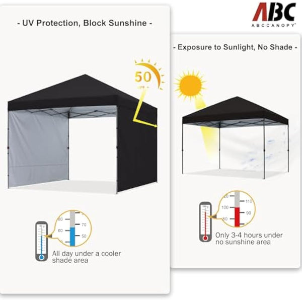 ABCCANOPY 2.5x2.5M Pop up Gazebo With Two Side Panels Upgraded Roller Bag, 4 Weight Bags, Stakes and Ropes (Black)