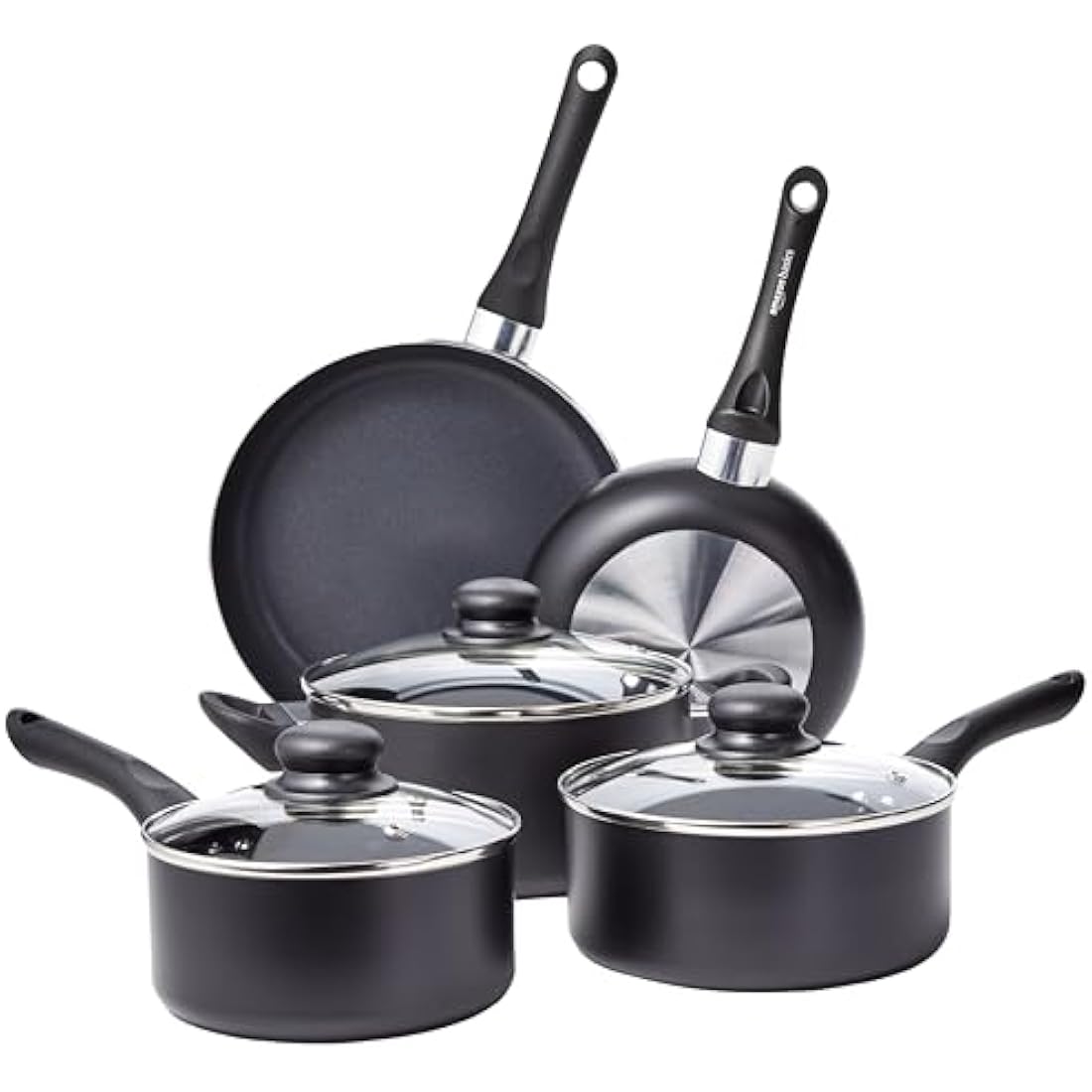Amazon Basics 8-Piece Non-Stick Cookware Set, Black