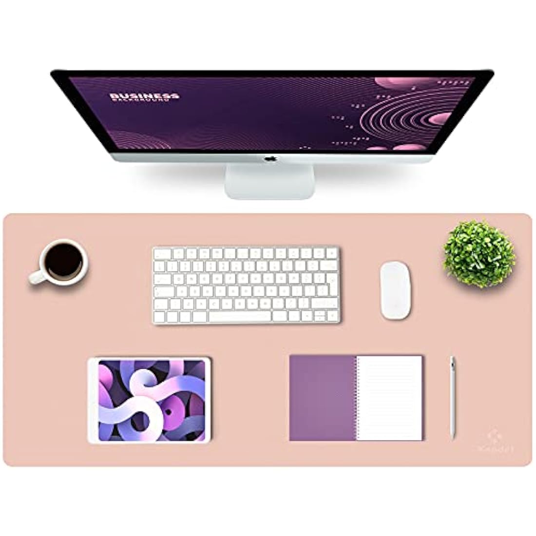 K KNODEL Large Office Leather Desk Mat, Mouse and Keyboard Pad, Computer and Laptop Mat, Desktop Protector and Cover, Writing Pad and Blotter (90x43cm, Pink)
