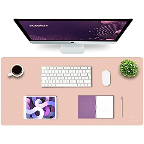 K KNODEL Large Office Leather Desk Mat, Mouse and Keyboard Pad, Computer and Laptop Mat, Desktop Protector and Cover, Writing Pad and Blotter (90x43cm, Pink)