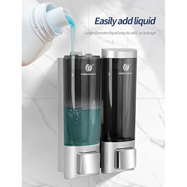 Double 200ML Soap Dispenser Bathroom Wall Mounted Shower Gel Shampoo and Conditioner Dispenser Kitchen Dish Detergent Container Hand Body Wash Liquid Soap Dispenser for Home Hotel Restaurant