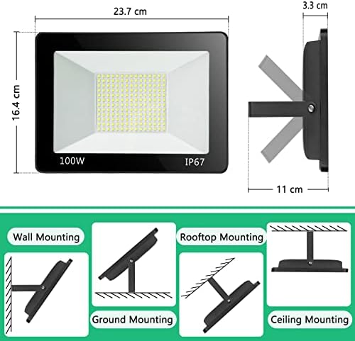 YIQIBRO 100W LED Floodlight Outdoor 2 Pack, 10000LM 6500K Outdoor LED Flood Lights Super Bright Security Light, IP67 Waterproof Spotlight for Garden, Garage, Yard, Patio, Warehouse, Factory