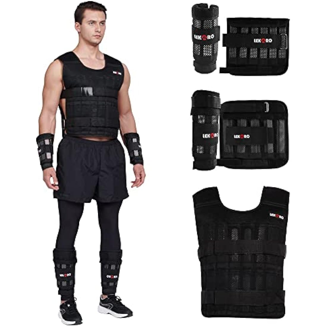 Adjustable Weighted Vest 44LB Workout Weight Vest Training Fitness Weighted Jacket for Man Woman (Included 96 Steel Plates Weights)