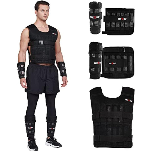 Adjustable Weighted Vest 44LB Workout Weight Vest Training Fitness Weighted Jacket for Man Woman (Included 96 Steel Plates Weights)