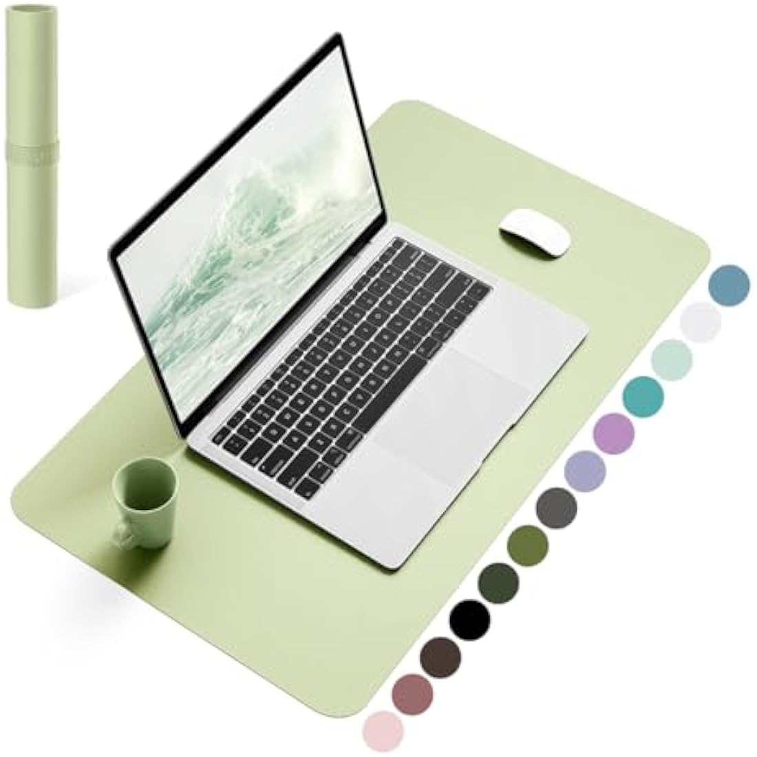 YSAGi Non-Slip Desk Pad, Waterproof PVC Leather Desk Table Protector, Ultra Thin Large Mouse Pad, Easy Clean Laptop Desk Writing Mat for Office Work/Home/Decor (60 x 35 cm, Matcha Green)