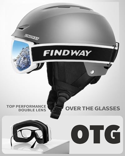 Findway Ski Helmet with Goggles Set, Adjustable Winter Sport Helmet with Protective Glasses for Adults Windproof Snow Gear for Men Women Youth